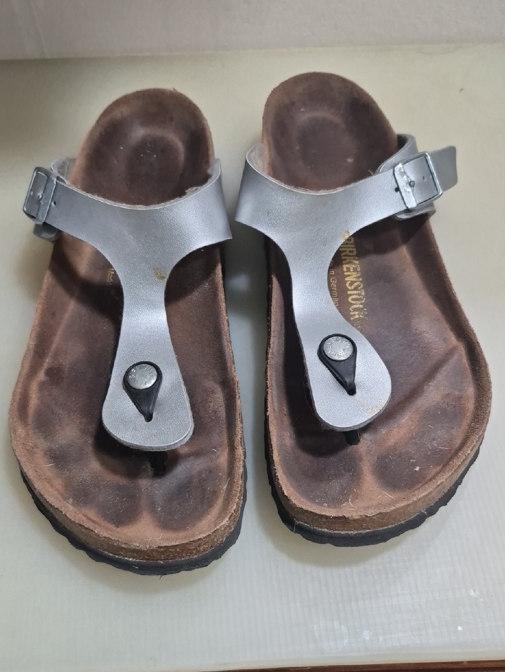 Birkenstock Silver T-Strap Sandals
